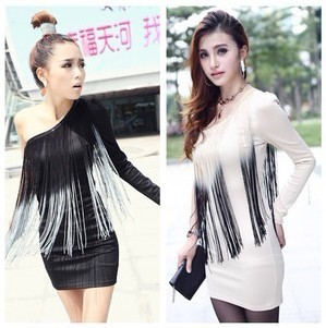 Free Shipping! 2012 Winter One Shoulder Tassel Sexy Sophisticated Dress Fashion Vintage Long Sleeve Dress