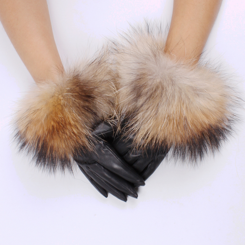 Free shipping 2012 winter sheepskin gloves short design raccoon fur women's thin casual genuine leather gloves leather gloves