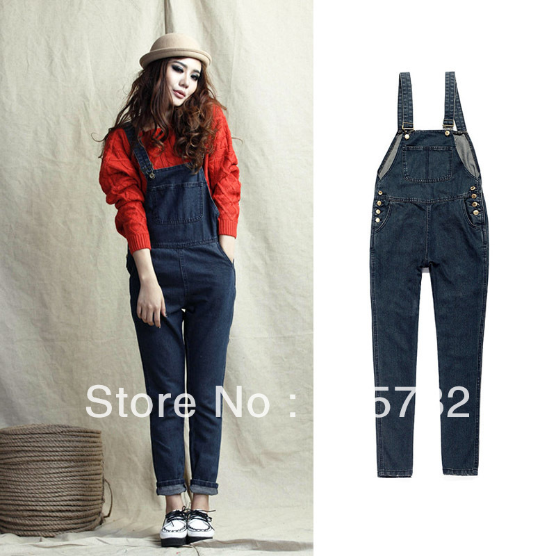 Free Shipping 2012 Winter Women jeans Female Plus Size Maternity Overalls Loose Denim Overalls For Women High Quality Jumpsuit