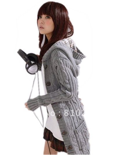 free shipping 2012 winter women new fashion clothes gray black beige plaid hat long sleeve charismas sweater cardigans coats 050