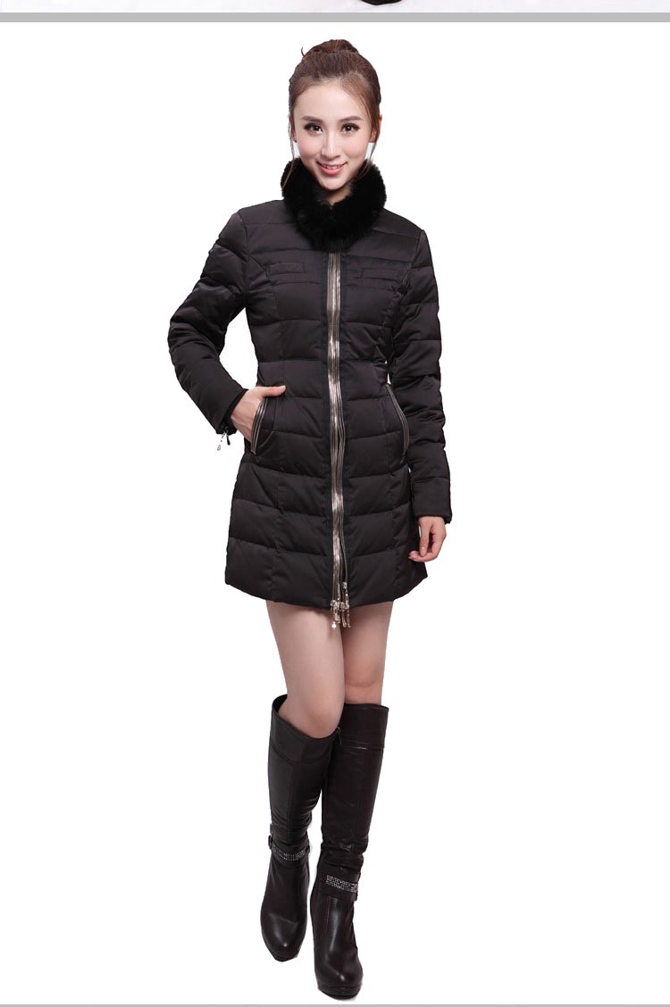 Free shipping ,2012 winter women's down coat The fox sweater brought  slim stand collar medium-long down coat