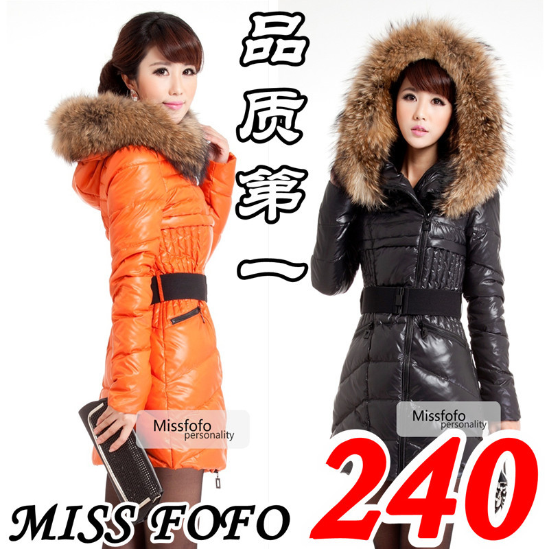 Free shipping 2012 Winter Women's Fashion Miss fofo down coat medium-long slim down coat female