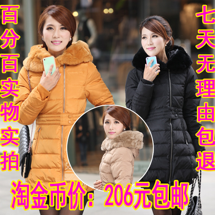 free shipping ! 2012 winter women's rabbit fur slim medium-long down coat