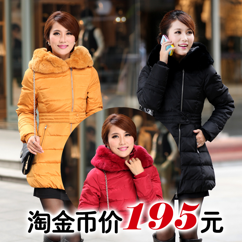free shipping ! 2012 winter women's rex rabbit hair slim medium-long down coat