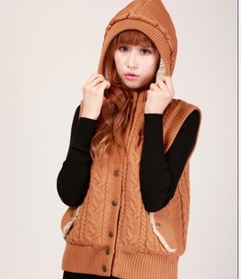 free shipping 2012 with a hood vest wool belt women's sweater female