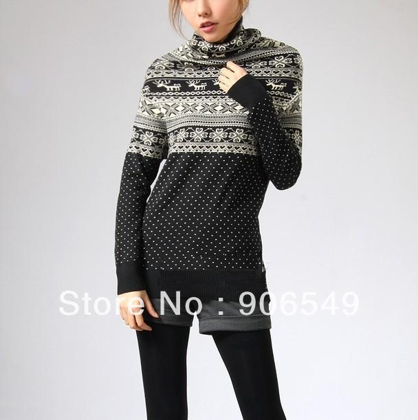 Free shipping 2012 Women Autumn/Winter All-match Dot Snowflake Turtleneck Slim Long-sleeve Sweaters Christmas Pullovers 4Color