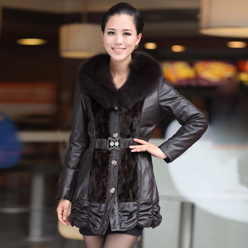 Free shipping 2012 women coat Genuine leather clothes  mink fight mink large fox fur plus cotton medium-long outerwear k924