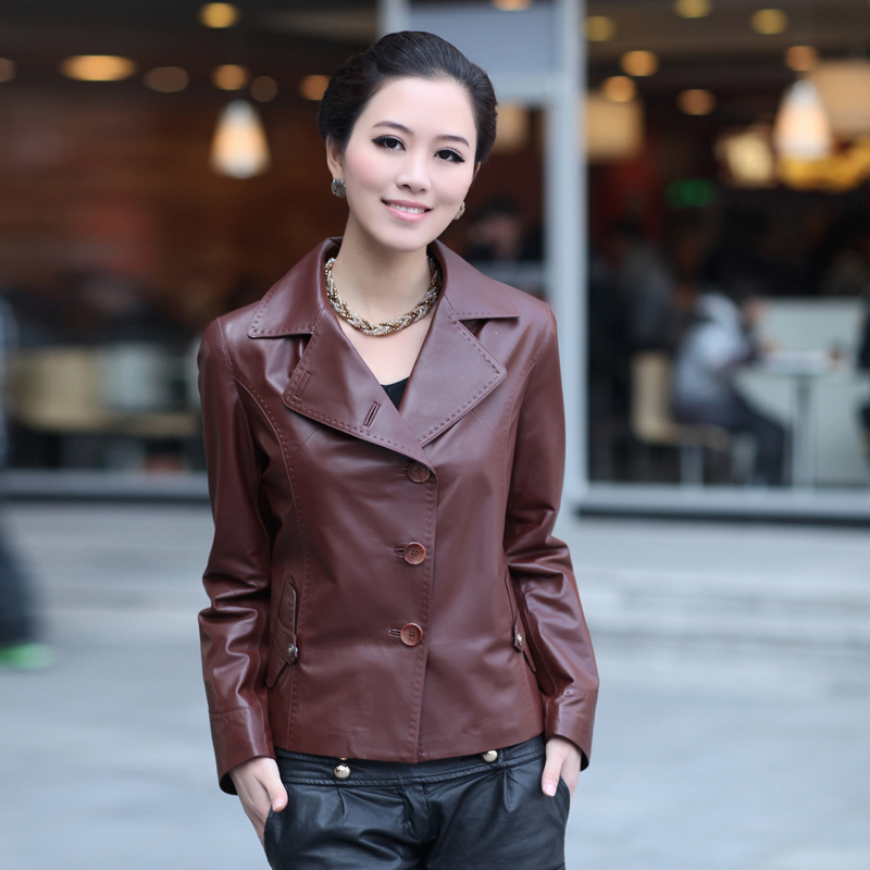 Free shipping 2012 women coat  large leather clothes genuine leather clothes  slim sheepskin leather clothes suit b752