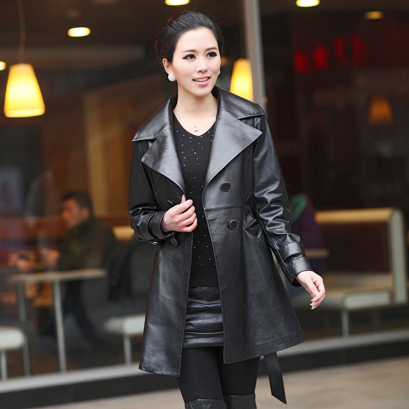 Free shipping 2012 women coat  large sheepskin genuine leather clothes  slim leather clothes f650