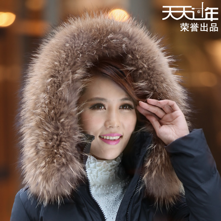 Free shipping 2012 women down jacket  autumn  winter new arrival large luxury raccoon fur medium-long  fashion down coat