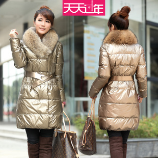 Free shipping 2012 women down jacket  ultralarge luxurious fur collar slim   medium-long fashion down coat