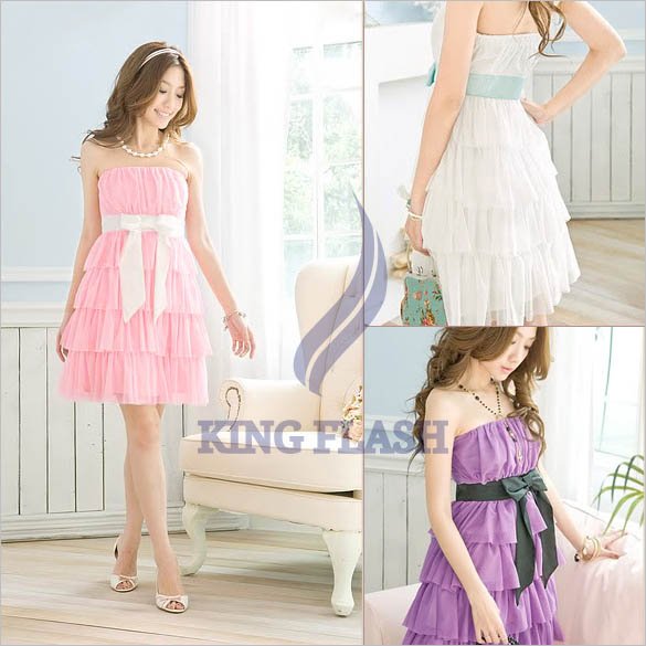 free shipping 2012 Women Fashion Sexy Sweet Bowknot Layers Petticoat Mini Dress Tube