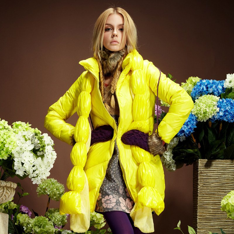 free shipping 2012 women fashion winter down parkas long coat jacket yellow