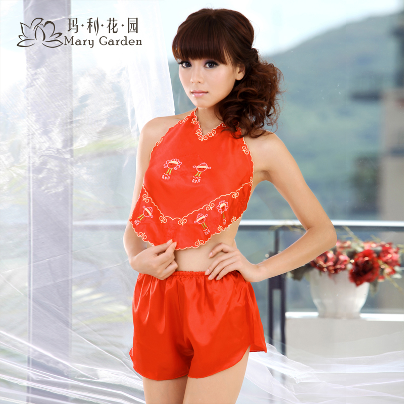 Free shipping 2012 Women married festive red sexy vintage apron underwear sleepwear