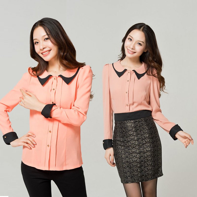 Free Shipping 2012 Women OL long sleeve chiffon shirt plus size shirt xl 2xl 3xl 4xl