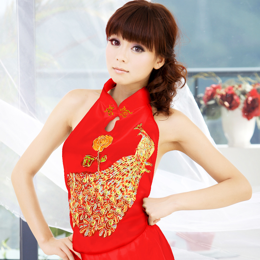 Free shipping! 2012 Women peacock embroidery vintage cheongsam adult apron at home underwear sleepwear