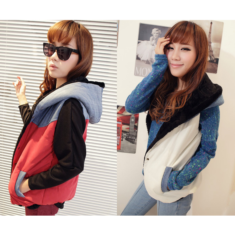 Free shipping 2012 women's all-match color block denim patchwork sleeveless thickening cotton-padded jacket outerwear e42