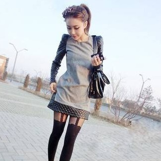 Free shipping 2012 women's autumn and winter ladies plaid leather patchwork woolen one-piece dress slim one-piece dress c5601