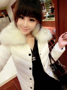 Free shipping 2012 women's candy color fur collar cotton medium-long wadded jacket outerwear f521