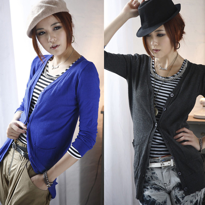 free shipping 2012 women's casual knitted long-sleeve cardigan 2521