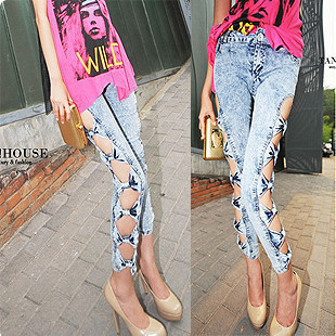 Free Shipping 2012 women's cutout bow slim hip tight skinny jeans female 002