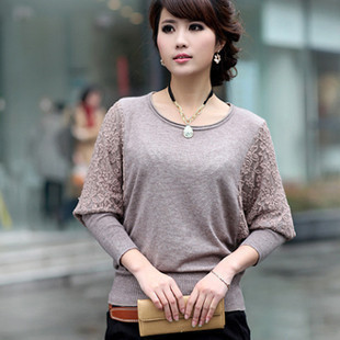 Free  shipping, 2012 women's cutout o-neck batwing sleeve loose thin sweater basic sweater