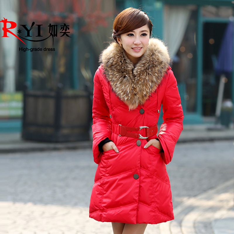 Free Shipping 2012 Women's Down Coat Fur Collar Clothing Medium-Long Slim Style Ladyies' Down Jacket