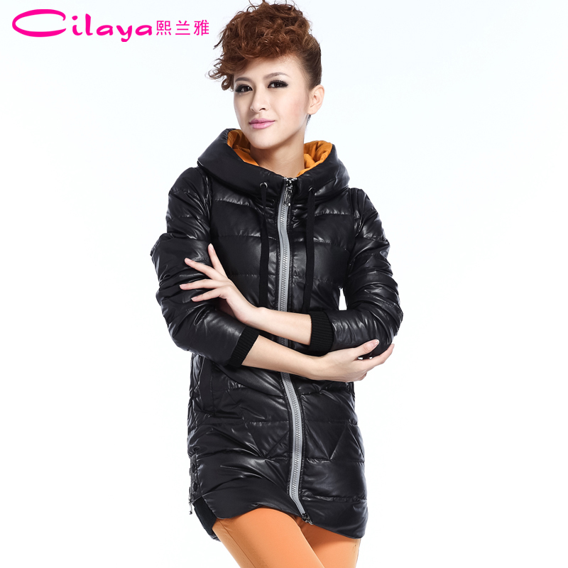 free shipping 2012 women's down coat  thickening thermal fashion glossy slim hooded long design  c2716 fashion down jacket