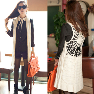 Free shipping 2012 women's exquisite handmade crochet cutout knitted sweater cape medium-long outerwear