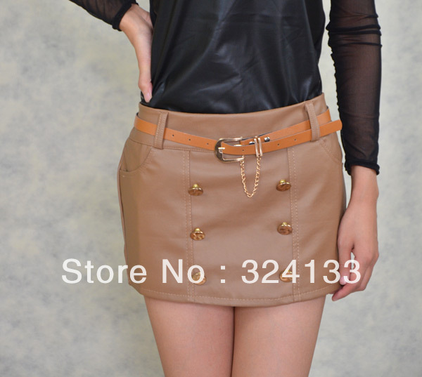 Free shipping 2012 Women's faux leather clubwear shorts solid color sexy safety split skirt  with elastic free size#PS003B