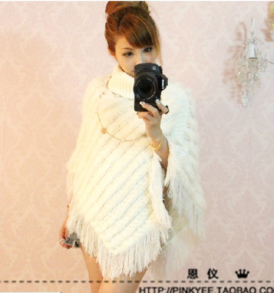 free  shipping 2012 women's fox fur turtleneck sweater cloak shoulder width sweater outerwear