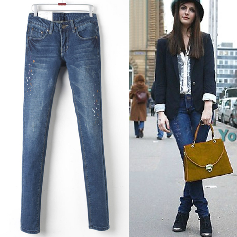 Free shipping, 2012 women's jeans female skinny pants personality paint denim pants sly