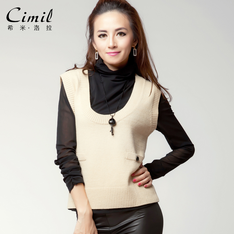 free shipping 2012 women's loose pullover o-neck vest sleeveless sheep wool knitted sweater outerwear