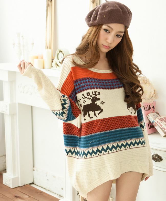 Free  shipping, 2012 women's national trend loose vintage onta o-neck sweater female outerwear