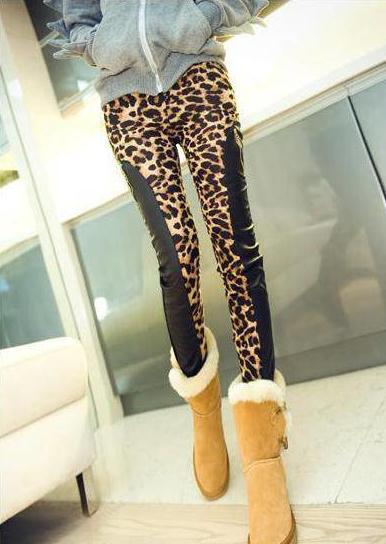 Free shipping  2012 women's new Female pantyhose Leopard European and American  wild leopard fight leather leggings High quality