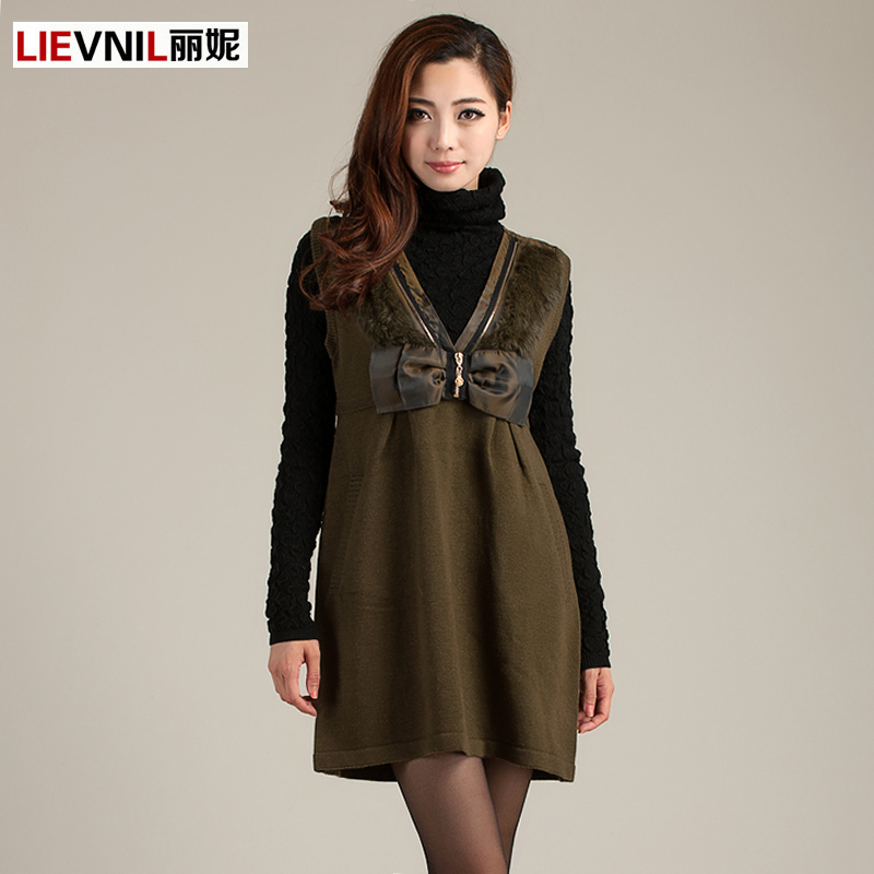 free shipping 2012 women's o-neck sleeveless medium-long sweater outerwear slim thickening female wool one-piece dress