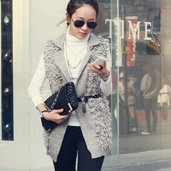 Free shipping 2012 women's physical pats the fashion cardigan personalized turn-down collar sleeveless sweater b2062