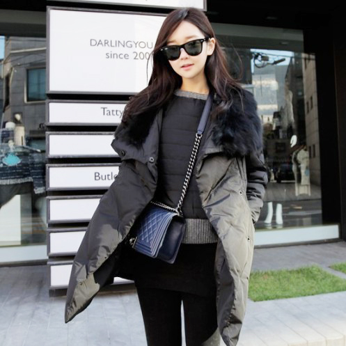 Free Shipping 2012 women's plus size cotton-padded jacket medium-long outerwear winter thickening large fur collar wadded jacket
