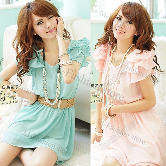 Free shipping 2012 Women's Short Nail bead hubble-bubble sleeve Fashion Clothes Sweet Chiffon Mini Dresses