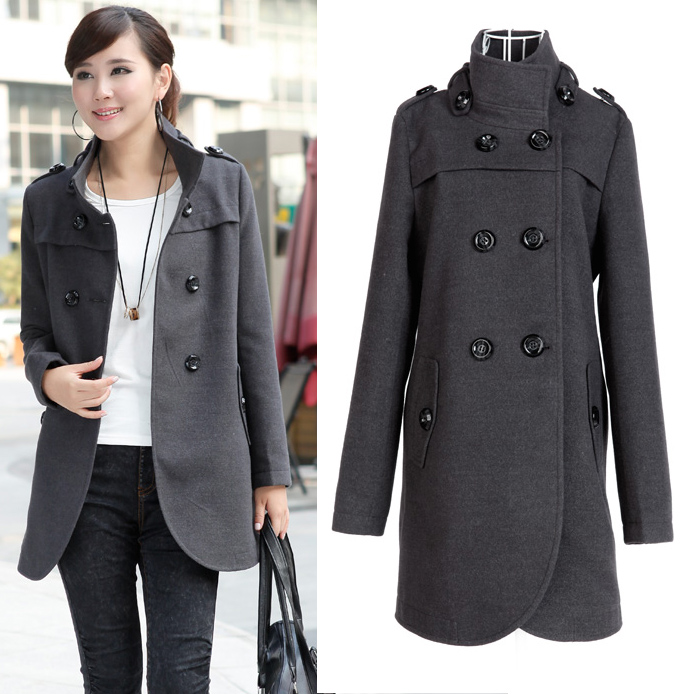 free shipping 2012 women's slim stand collar medium-long trench woolen outerwear wool coat outerwear female