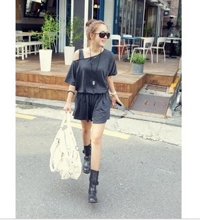 Free shipping! 2012 women's spring brief one shoulder elastic waist loose one-piece shorts