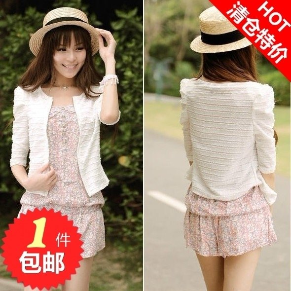 Free shipping! 2012 women's spring solid color wave cardigan slim short design long-sleeve wave outerwear