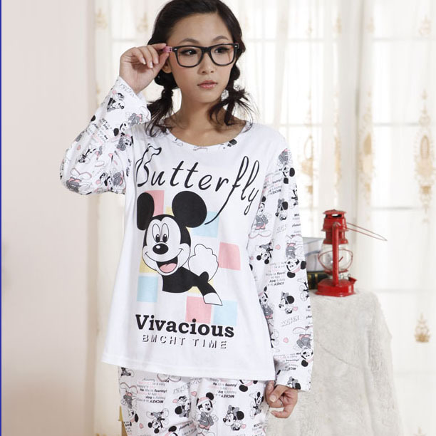 free shipping 2012 women's sweet lounge cartoon MICKEY long-sleeve 100% cotton sleepwear o-neck pullover spring and autumn