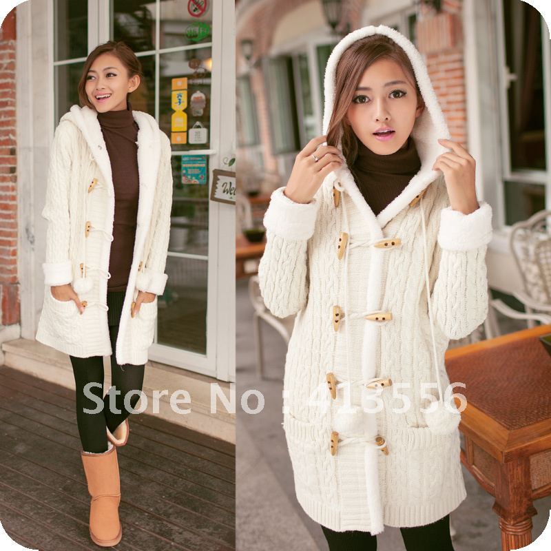 free shipping 2012 women's thick yarn with a hood thickening plus velvet twisted sweater outerwear  d021 ow