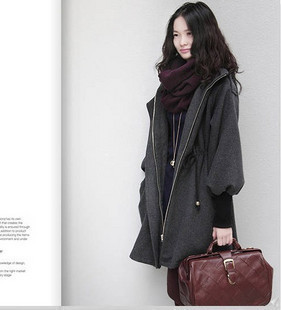 Free shipping 2012 women's trench lantern sleeve casual warm woolen outerwear woolen overcoat fashion women's clothing
