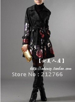 Free shipping!!!2012 women's trench outerwear rose jacquard double breasted slim women's trench outerwear plus size x