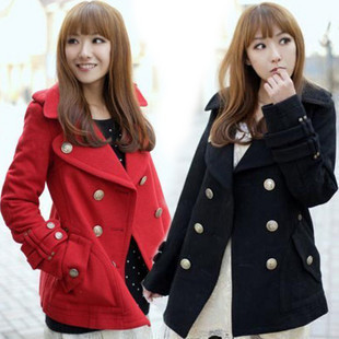 Free shipping! 2012 women's trench slim double breasted woolen overcoat thickening outerwear
