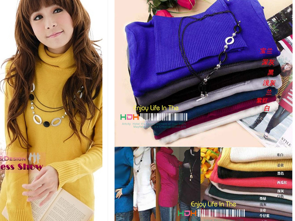 Free Shipping 2012 women's turtleneck sweater  plus size primer shirt  Lady long sleeve knitted Pullovers 13colors