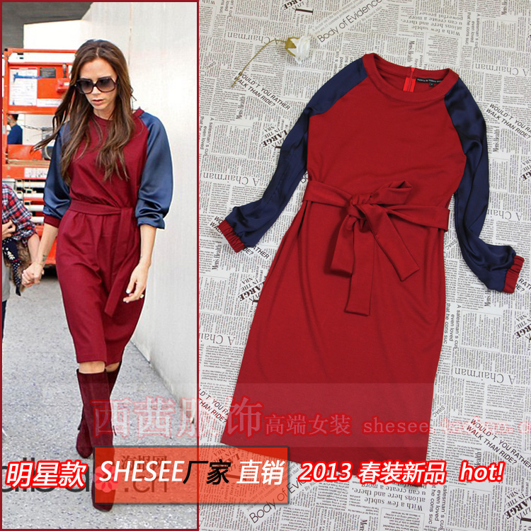 Free shipping 2012 women's victoria colorant match bandage one-piece dress