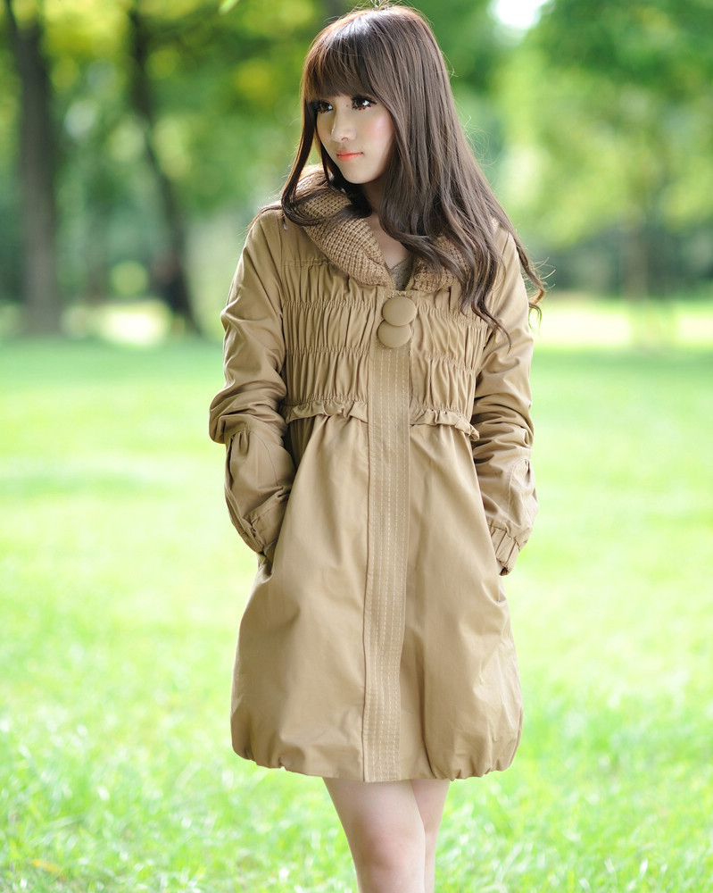 free shipping 2012 women's yarn large lapel trench solid color slim cardigan trench outerwear all-match